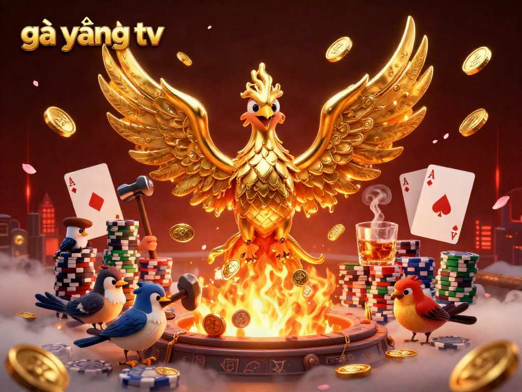 Experience thrilling moments at gà vàng tv with a 3D golden phoenix amid a vibrant casino setting.