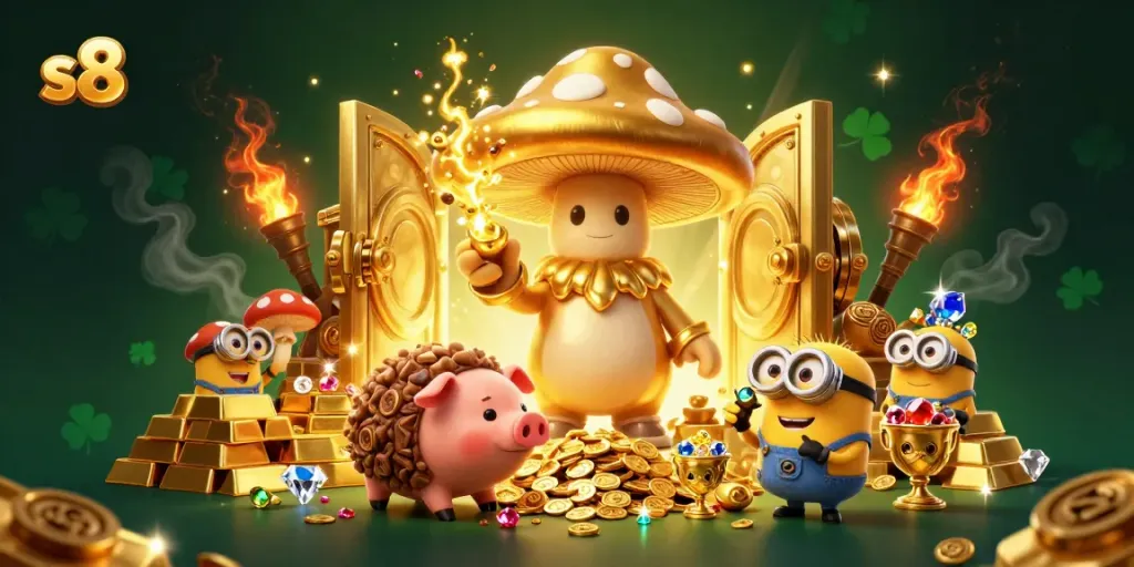 Experience exciting gaming adventures at s8, featuring whimsical characters turning treasures into gold.