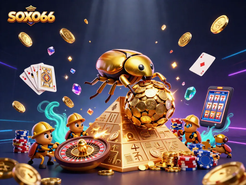Experience exhilarating gameplay at SOXO66 with golden coins and casino action in a vibrant scene.