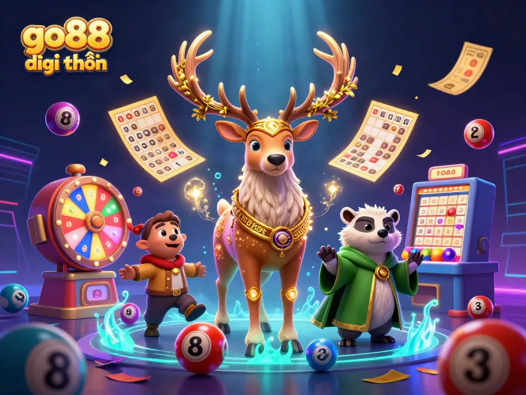 Engage in go88 đổi thưởng with dynamic lottery elements and mystical characters in a vibrant casino scene.