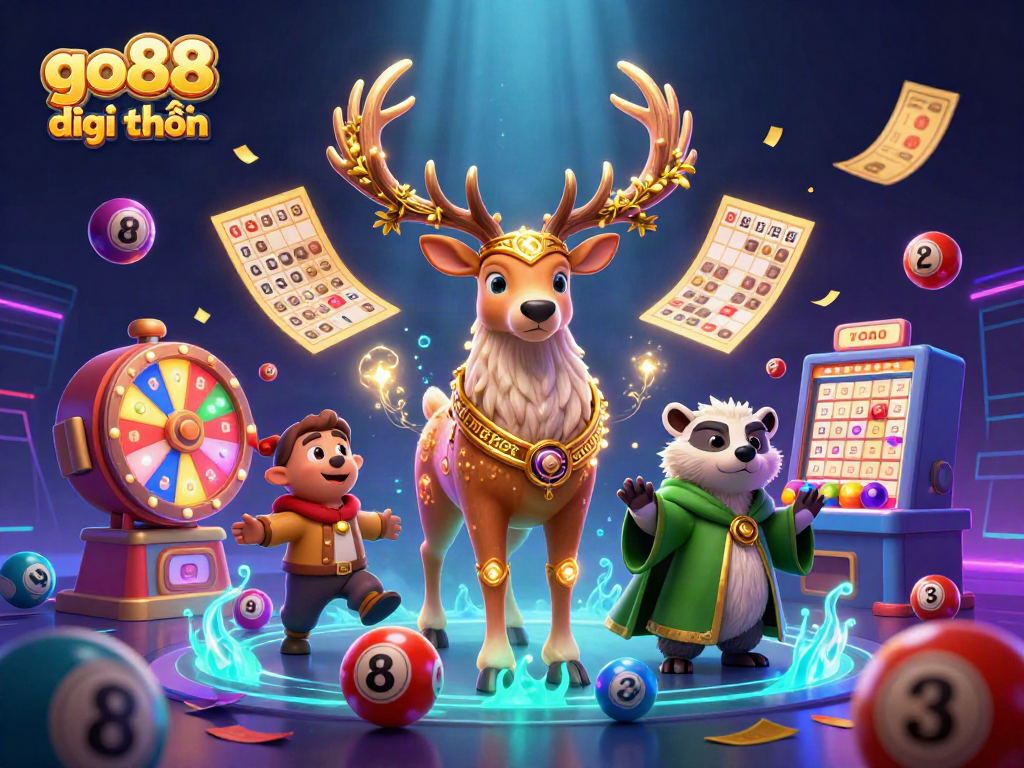Engage in go88 đổi thưởng with dynamic lottery elements and mystical characters in a vibrant casino scene.