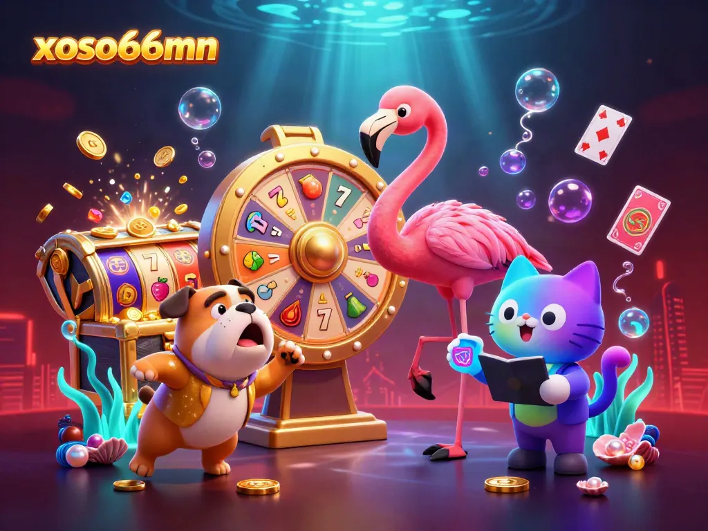 Spin the prize wheel with xoso66mn in an exciting casino scene filled with treasures and fun.