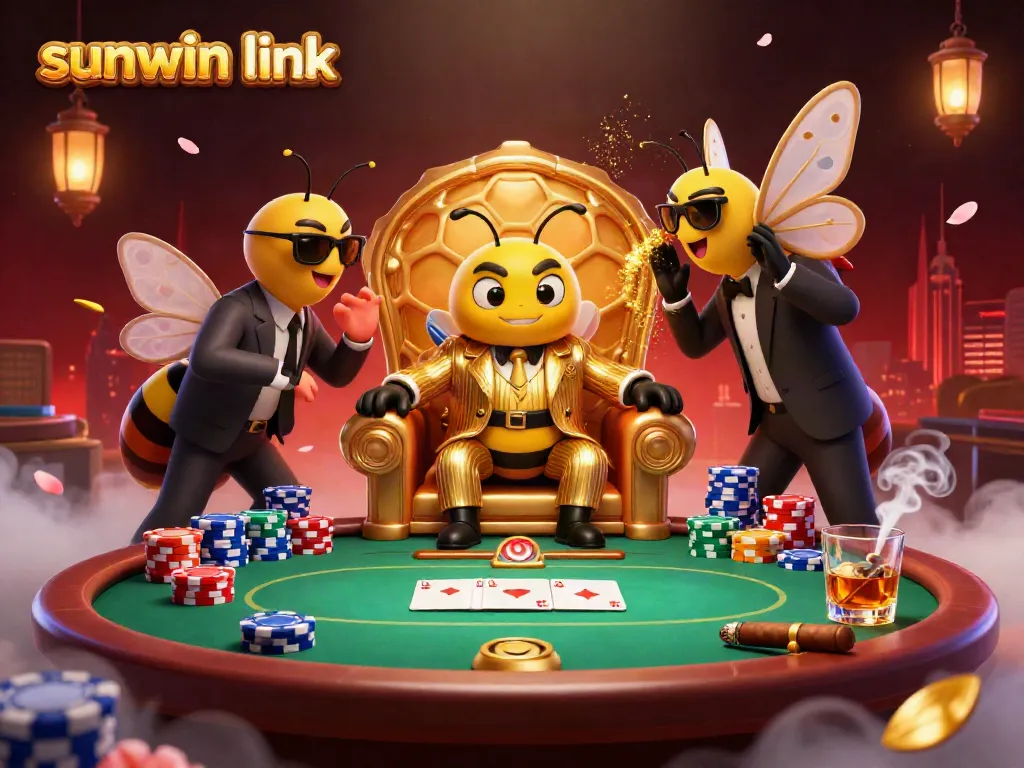 Immerse in the thrilling world of sunwin link with a high-stakes bumblebee mob boss scene, showcasing an exciting poker game and vibrant gambling action.