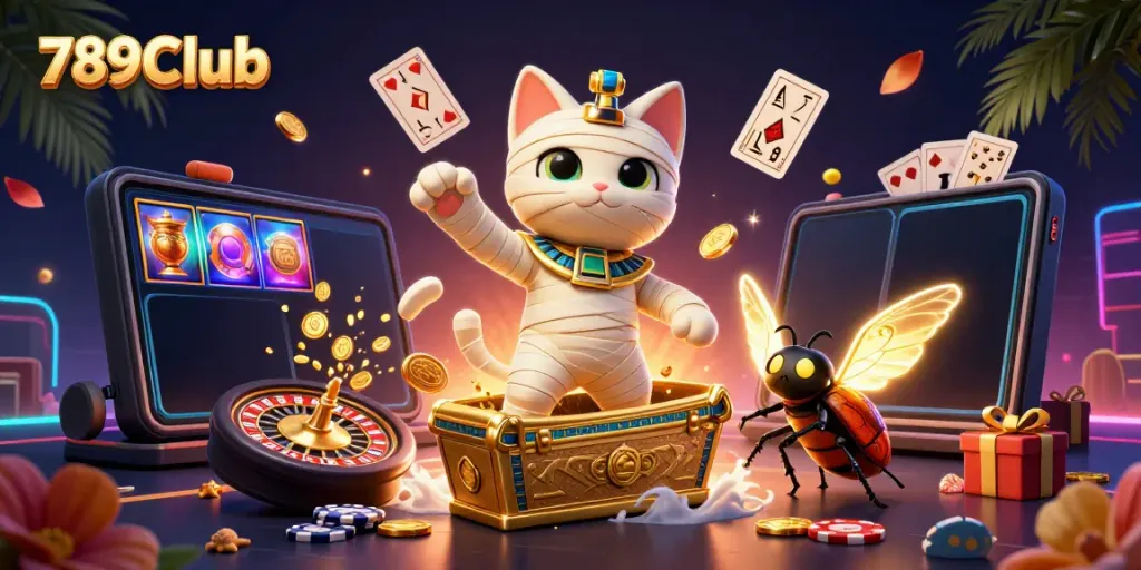 Experience the excitement at 789Club with an Egyptian mummy cat and casino elements bursting with energy.