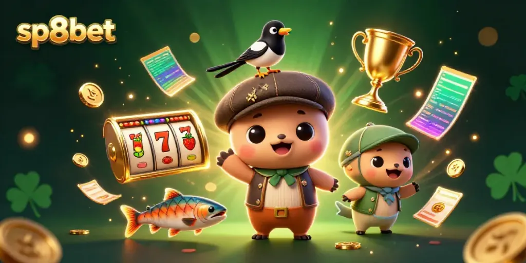 Spin to win with sp8bet's thrilling casino adventures featuring cute characters and jackpot elements.