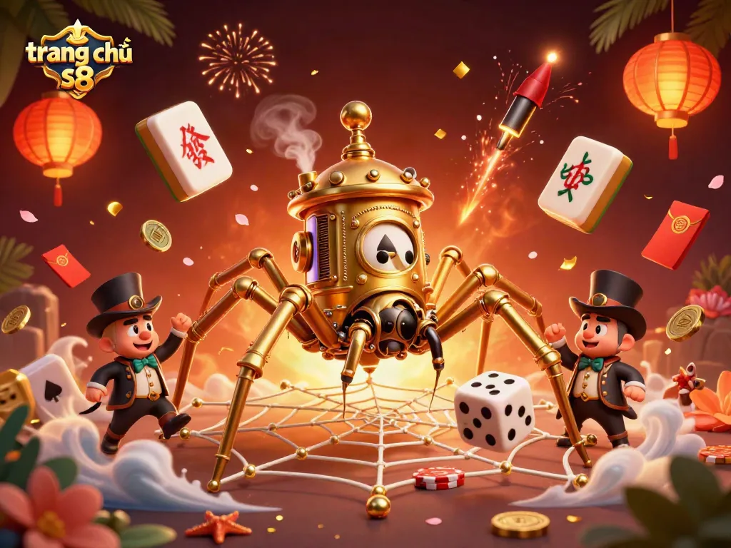 Engage with the dynamic scene at trang chủ s8 featuring golden spider elements and casino symbols.