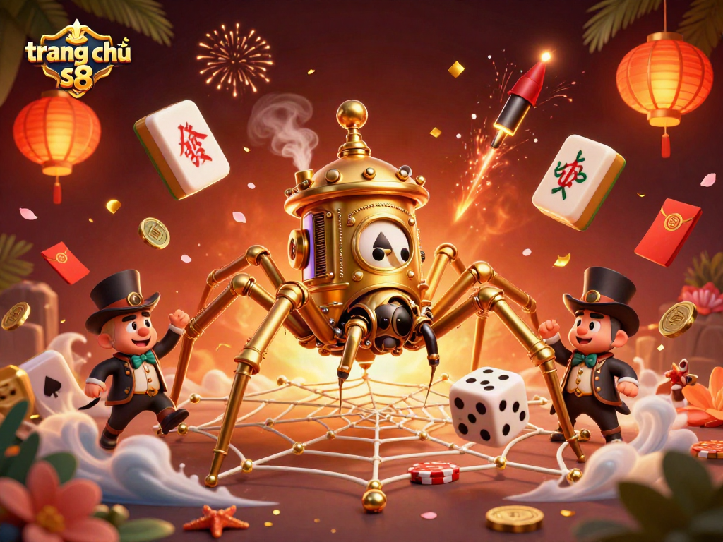 Engage with the dynamic scene at trang chủ s8 featuring golden spider elements and casino symbols.