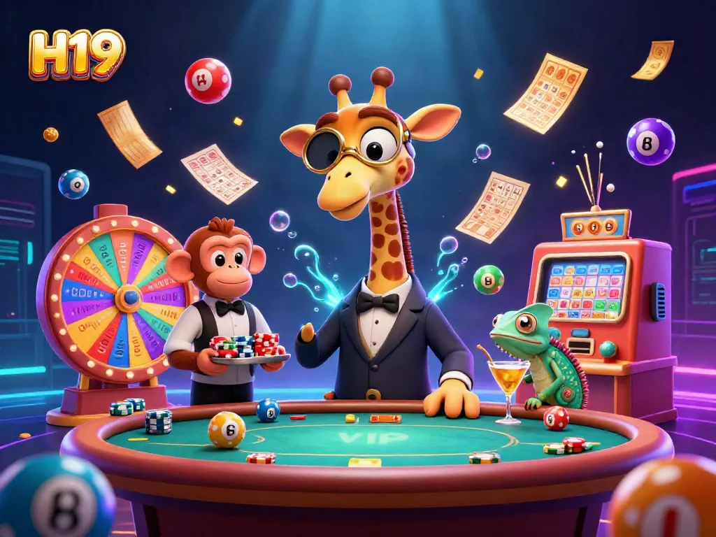 Experience H19’s vibrant casino world with a high-roller giraffe, monkey valet, and chameleon bartender.