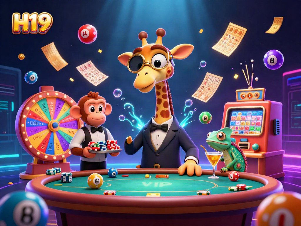 Experience H19’s vibrant casino world with a high-roller giraffe, monkey valet, and chameleon bartender.
