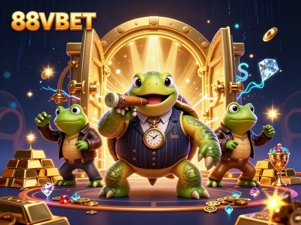 Engage with the thrilling world of 88VBET, featuring a dynamic casino scene filled with vibrant characters and treasures.