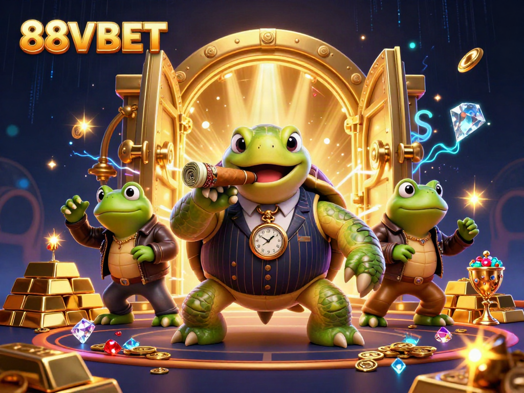 Engage with the thrilling world of 88VBET, featuring a dynamic casino scene filled with vibrant characters and treasures.