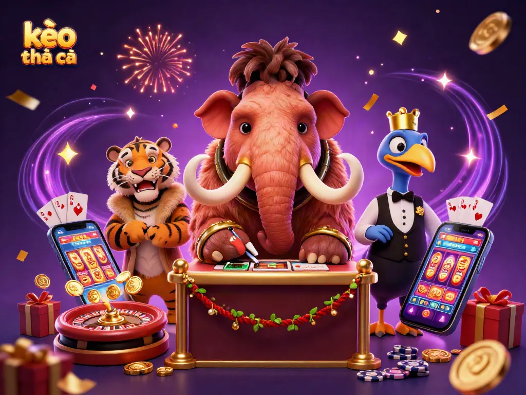 Experience the excitement of kèo nhà cái with vibrant gambling animation featuring casino characters and festive elements.