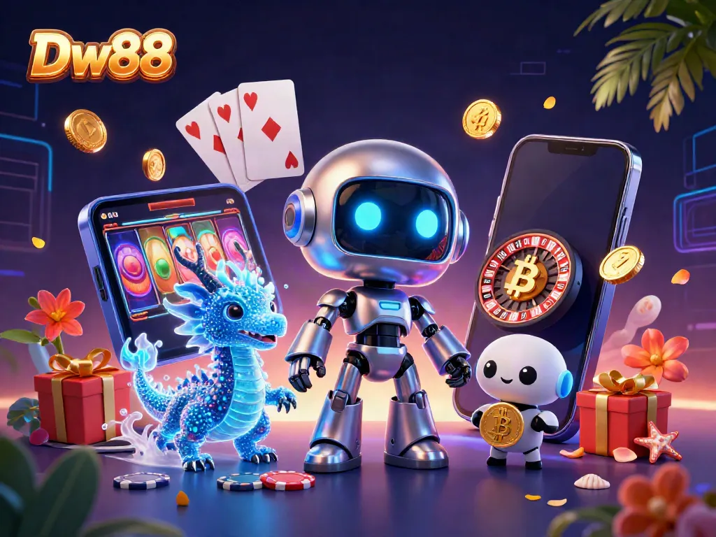Experience the thrill of winning at DW88 with a cyberpunk setting and vibrant casino elements.
