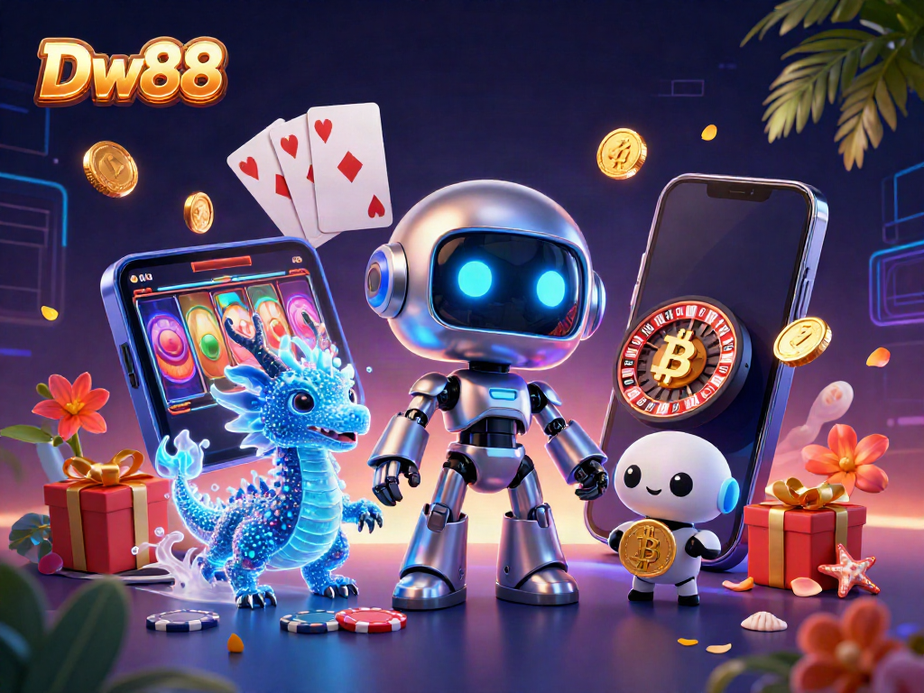 Experience the thrill of winning at DW88 with a cyberpunk setting and vibrant casino elements.