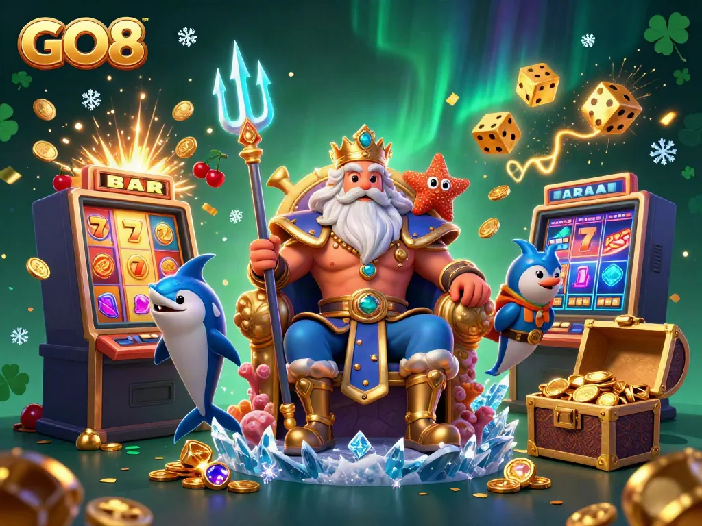 Experience thrilling wins at GO8 Casino with vibrant slot machines and games in a captivating underwater scene.