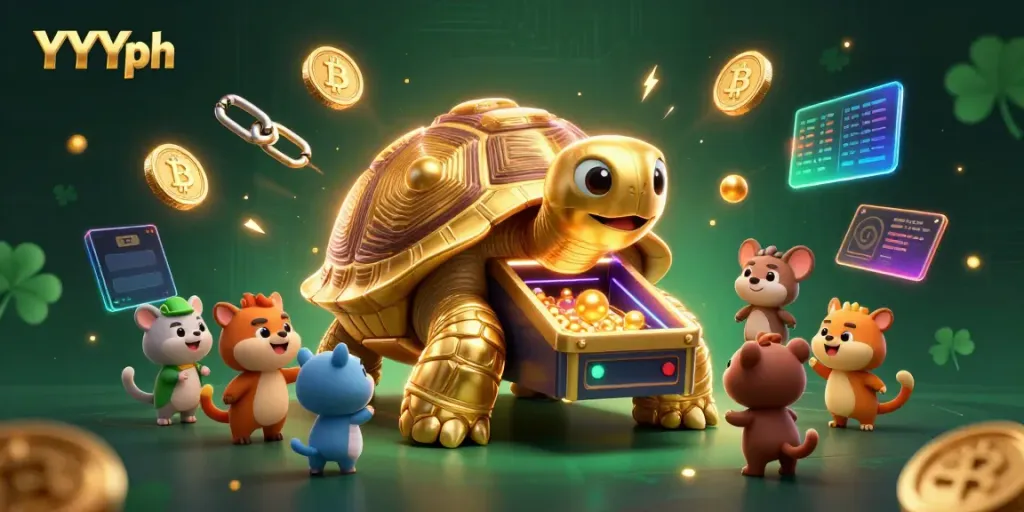 Experience YYYph's exciting games with the colossal golden tortoise pinball machine in an electrifying 3D scene.