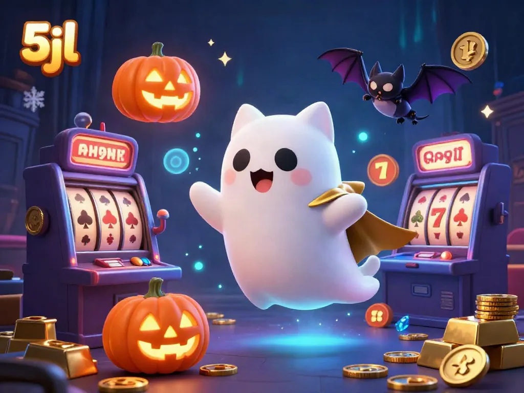 Engage with thrilling 5jl slots in a rich casino scene featuring a ghost cat and vampire bat.