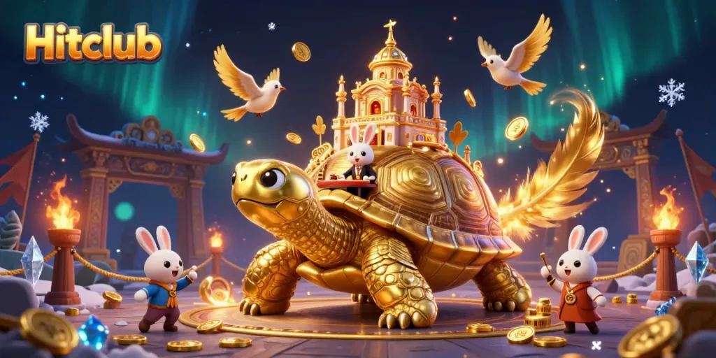 Experience thrilling gameplay at Hitclub with a golden tortoise casino and vibrant characters.
