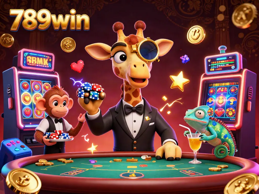 Experience the vibrant excitement of 789win at a lively casino scene featuring unique characters.