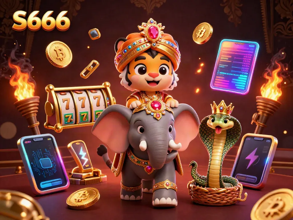 Experience S666 with an extravagant scene of 3D characters amidst vibrant slot gaming elements.