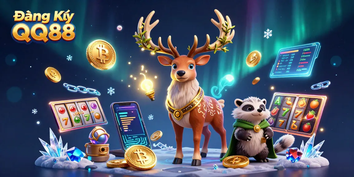 Engage in thrilling gameplay with Đăng Ký QQ88, featuring vibrant 3D characters and slot game elements.