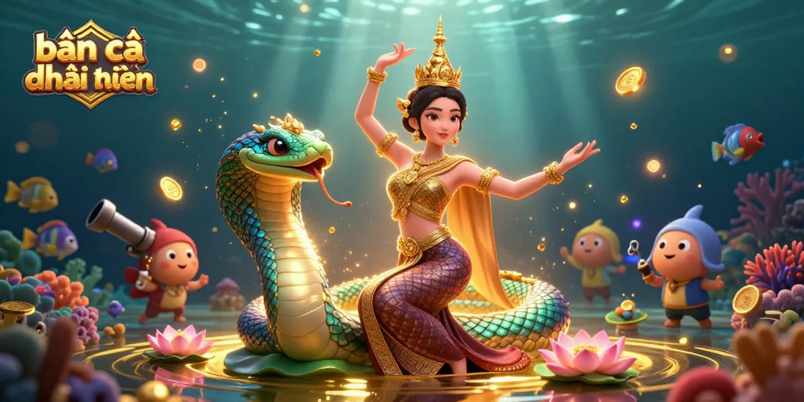 Engage in bắn cá đổi thưởng game with vibrant underwater scene featuring characters and glowing fish elements creating excitement.