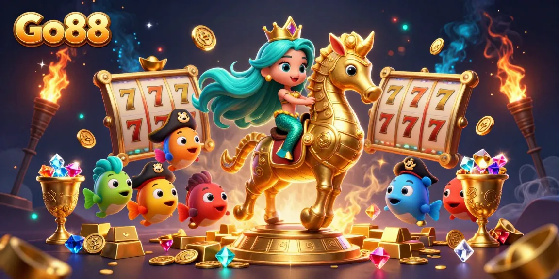 Experience the vibrant world of Go88 with a magical 3D scene featuring a mermaid princess and treasure.