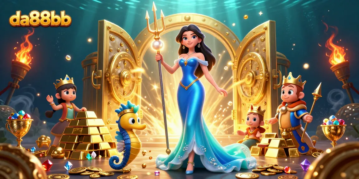 Bet on luck with da88bb as a dazzling woman and seahorse king unveil hidden treasures.