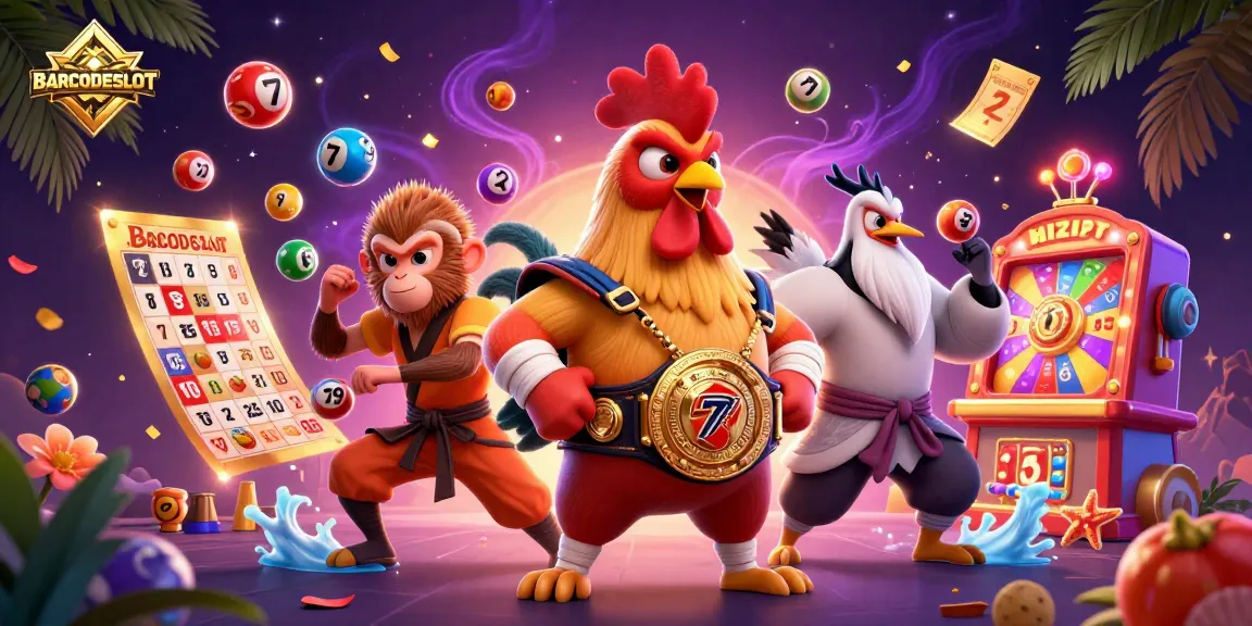Join the thrilling BARCODESLOT experience with vibrant gaming elements and characters in an energetic casino scene.