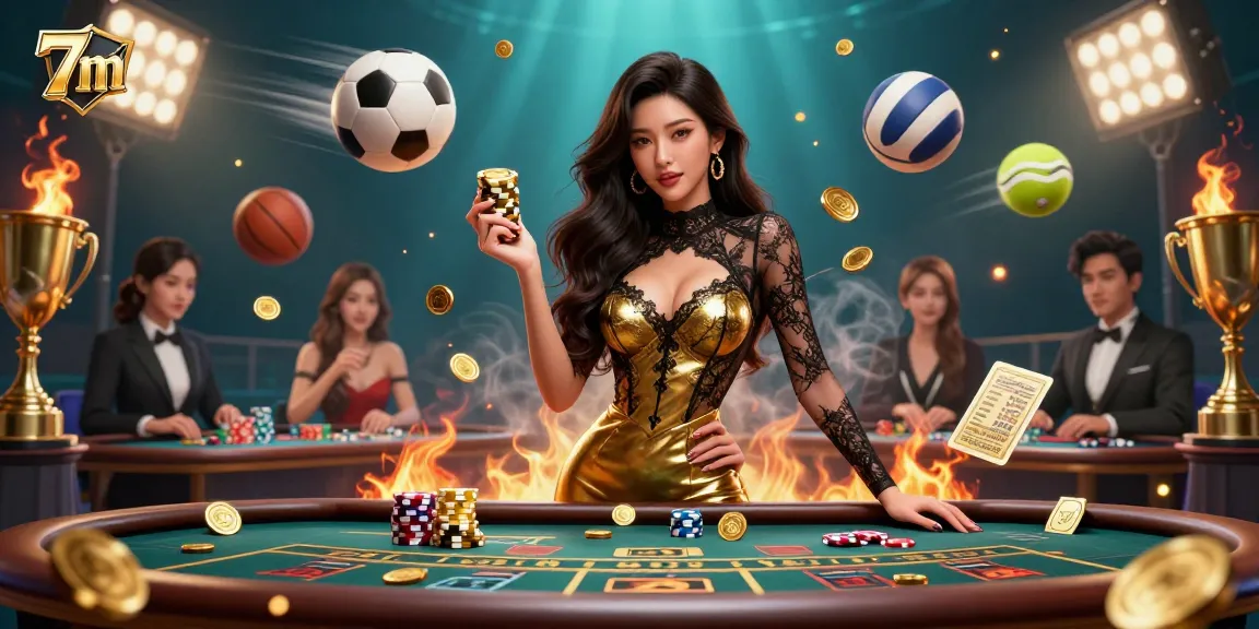 Bet big with 7m at a VIP baccarat table surrounded by gold coins and exciting gaming elements.