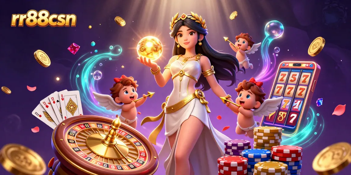 Experience thrilling casino action with rr88csn's majestic goddess and Cupid cherubs amidst golden jackpots.