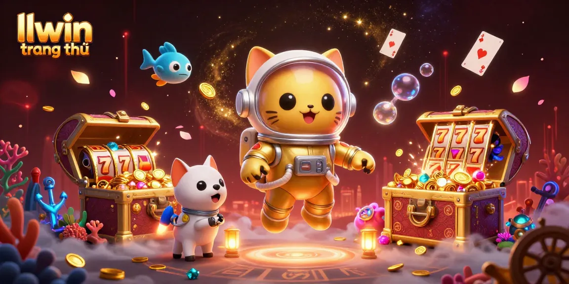 Experience exciting gameplay with llwin trang chủ, featuring a vibrant cat astronaut illustration amidst casino elements.