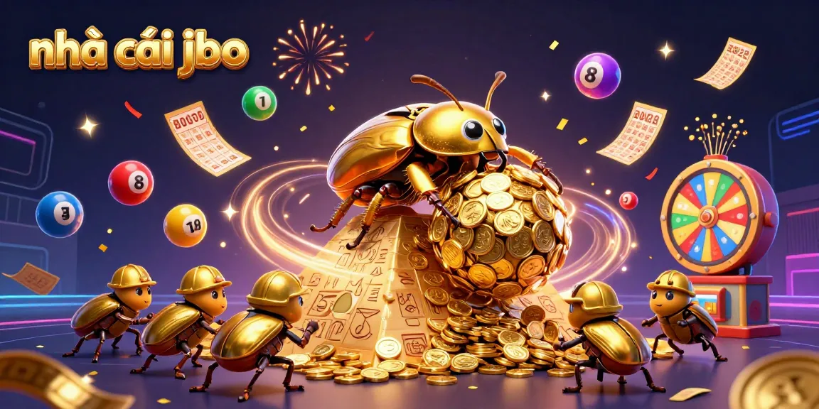 Experience the excitement at nhà cái jbo with vibrant lottery balls and a golden ticket celebration.