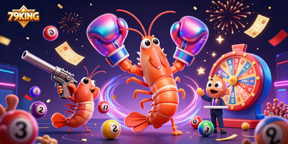 Win with 79KING spinning a prize wheel and colorful lottery balls in an action-packed casino scene