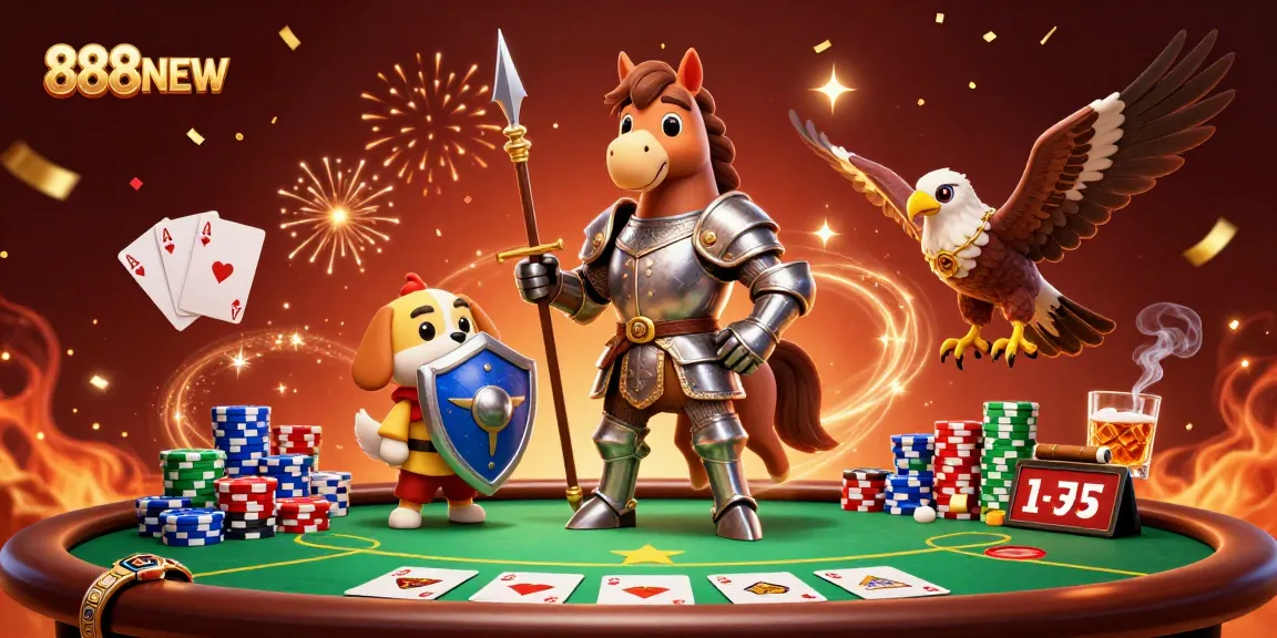 Win big at 888NEW with an immersive poker scene featuring a knight and squire.
