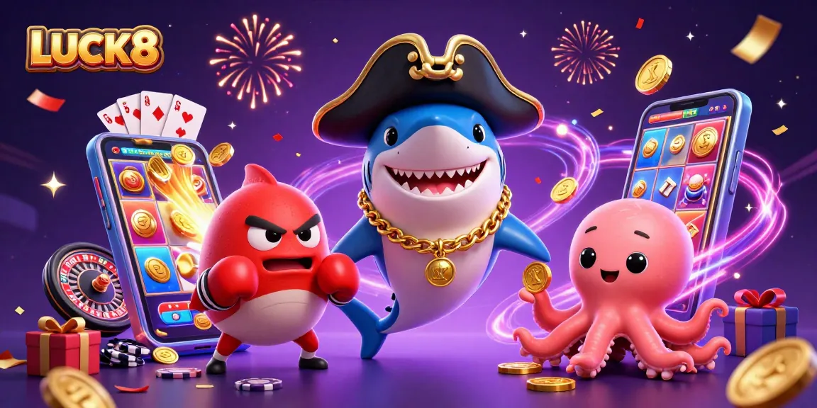 LUCK8 captures the excitement of casino gaming with colorful 3D characters and vibrant elements.