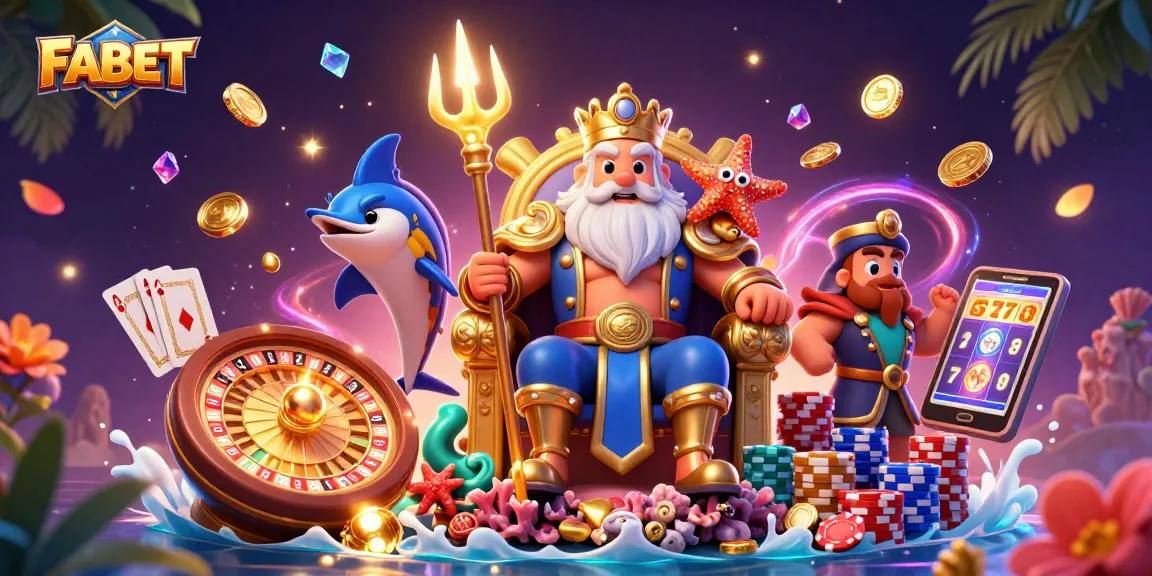 FABET players spin a 3D roulette wheel surrounded by treasure in an epic casino scene.