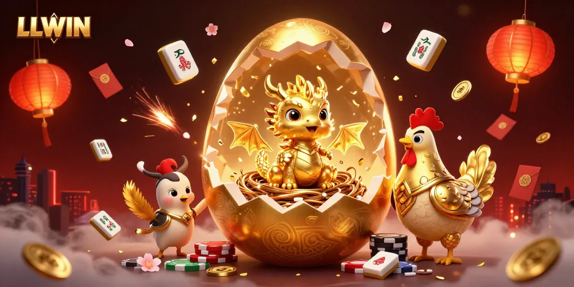 Spinning jade coins and poker chips celebrate wins at LLWIN casino!