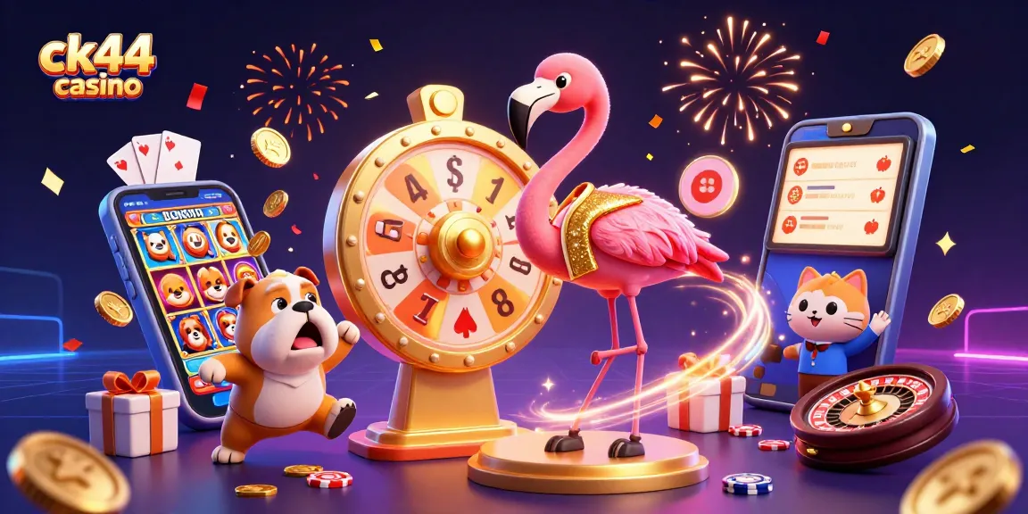 Experience excitement at ck44 casino with a dynamic game show scene featuring fun characters and vibrant casino elements.