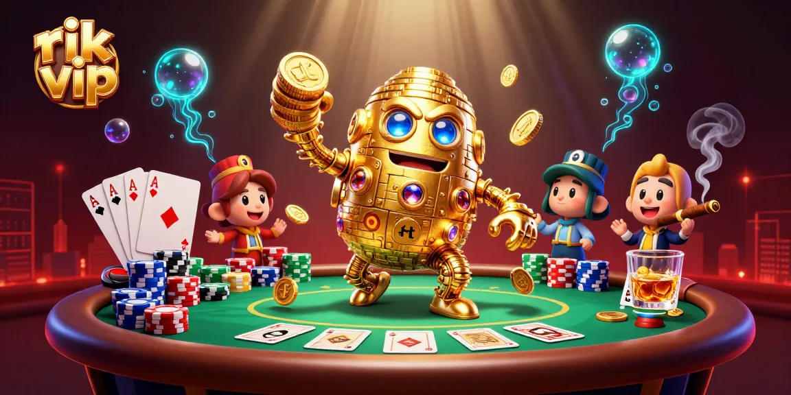 Experience the thrill of the rik vip gaming world with a dynamic illustration featuring golden elements and poker excitement.
