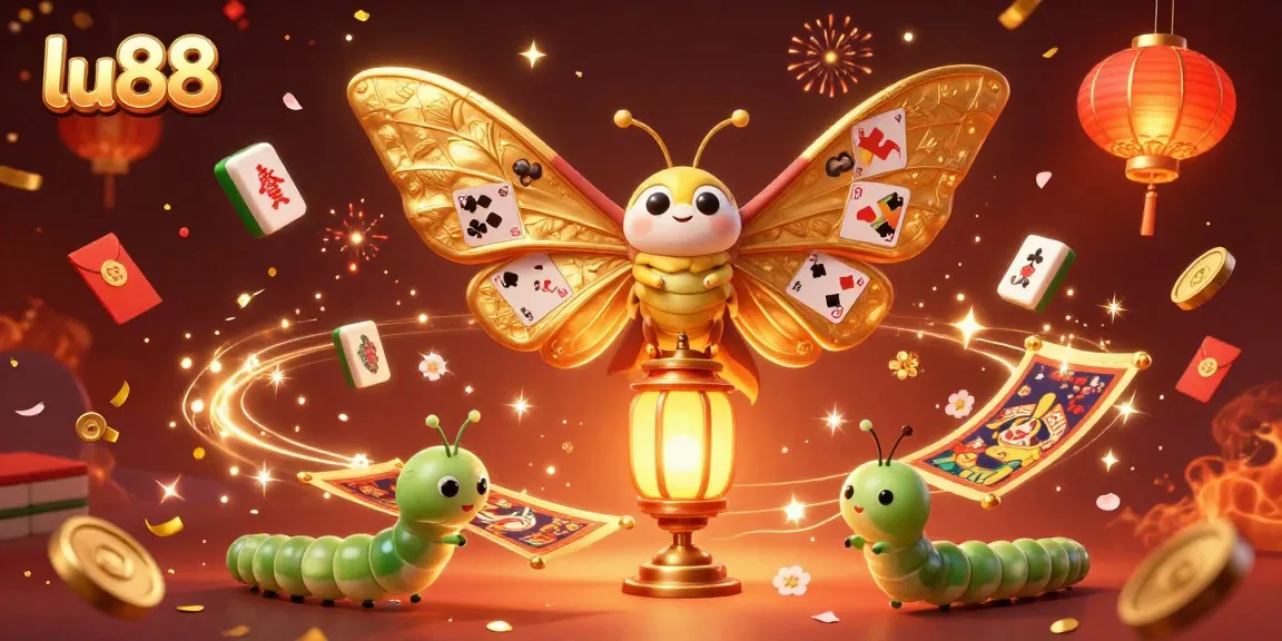 Play casino games and win big with lu88, featuring a vibrant illustration of golden luck symbols.