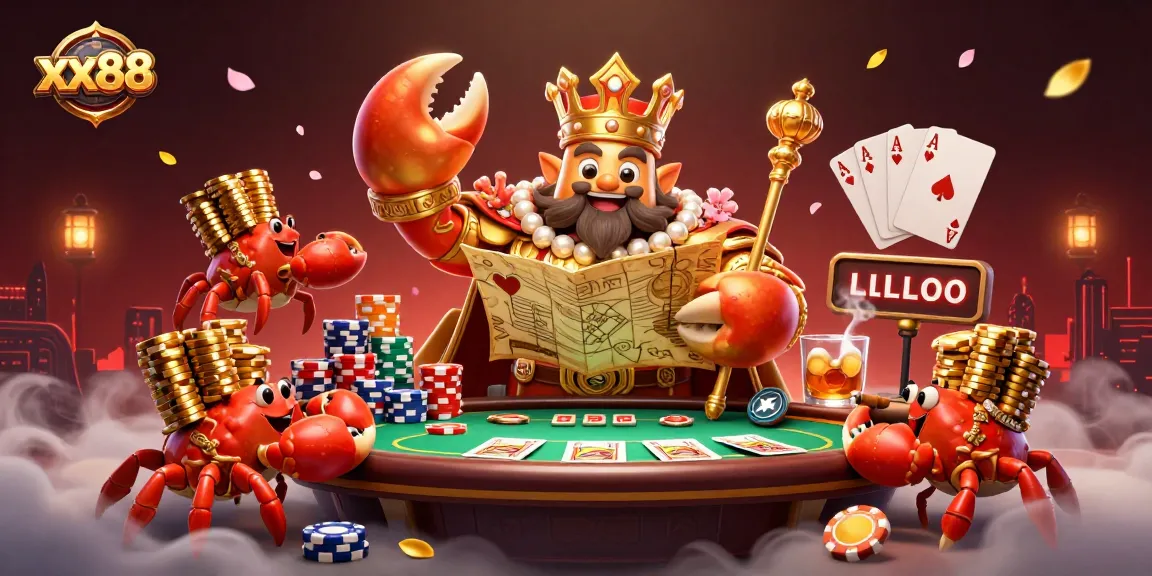 Experience thrilling action at xx88 with stunning visuals of a gaming scene featuring a royal crab and poker elements.