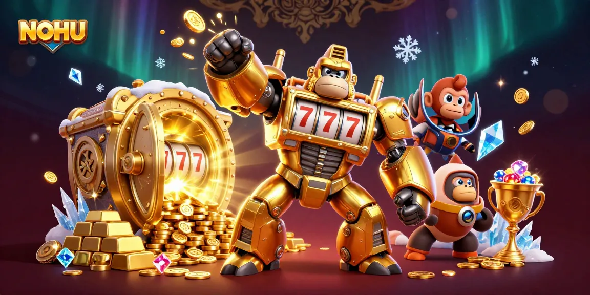 Spin the reels at the NOHU slots as the golden gorilla mech leads the action with dazzling treasures.