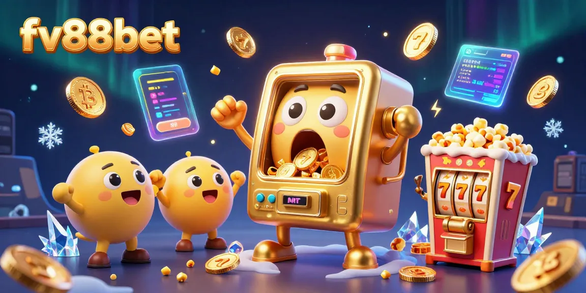 fv88bet slot machine hits jackpot amidst cheering mini machines and golden coins