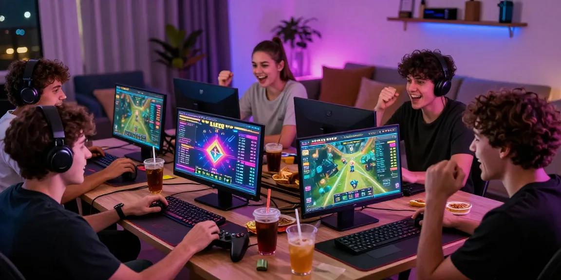 LUCK8 online gaming platform scene with friends cheering for live bets in a vibrant living room.