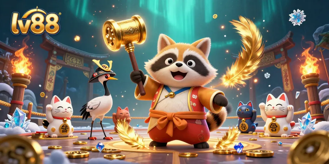 Experience winning at lv88 with cartoon characters celebrating in a vibrant casino scene.