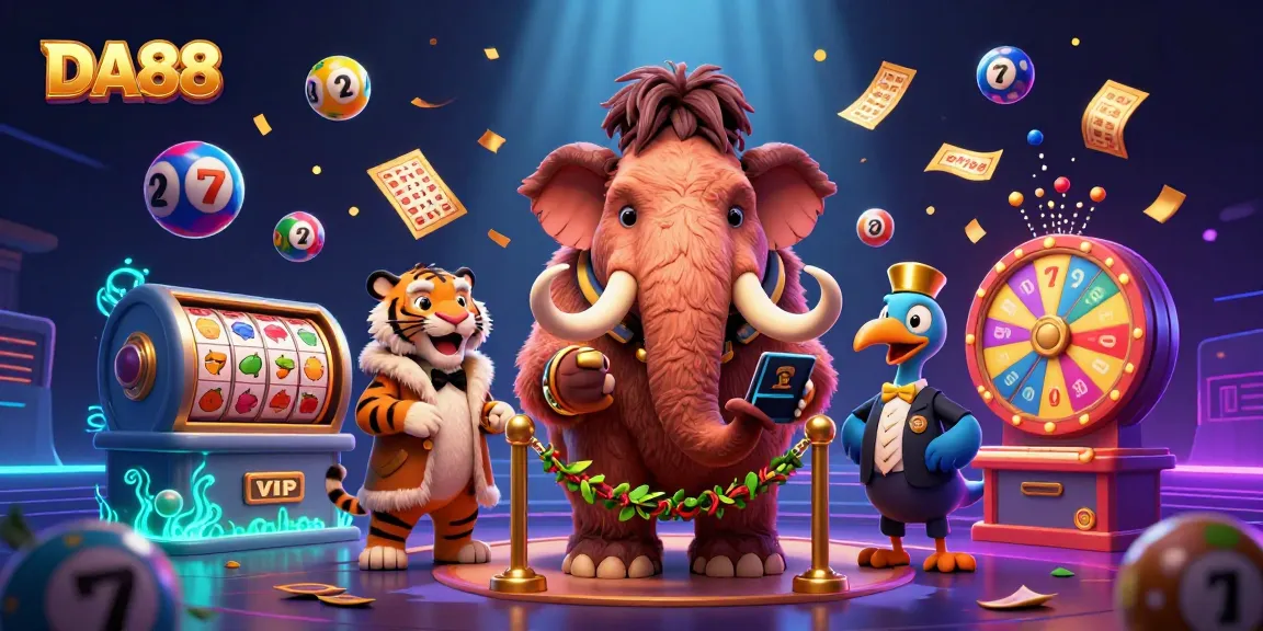 Engage with DA88's vibrant casino scene featuring dynamic lottery elements and iconic characters.