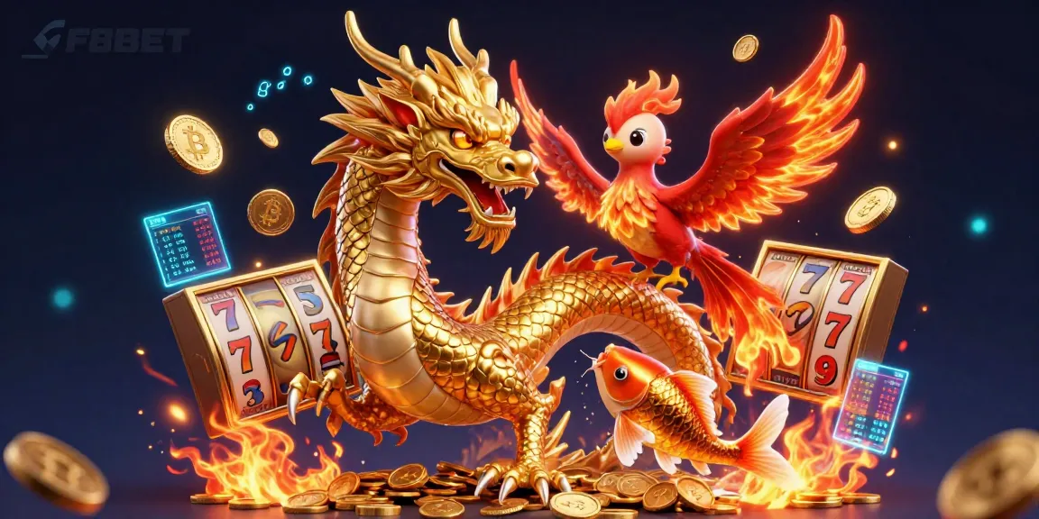 Experience dynamic gaming with F8BET's golden dragon and vibrant slot elements.