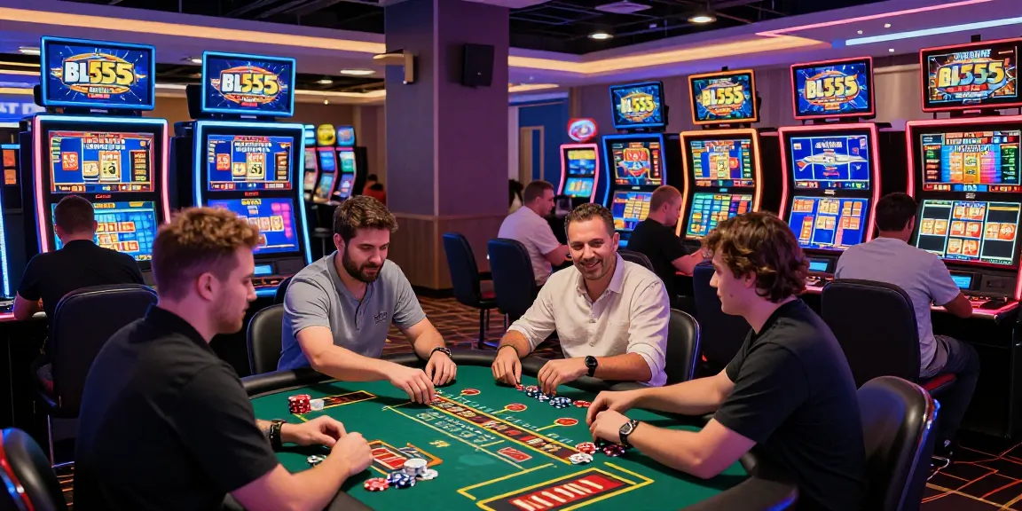 BL555 online gaming experience with diverse players at exciting casino games showing lively atmosphere and vibrant decorations.