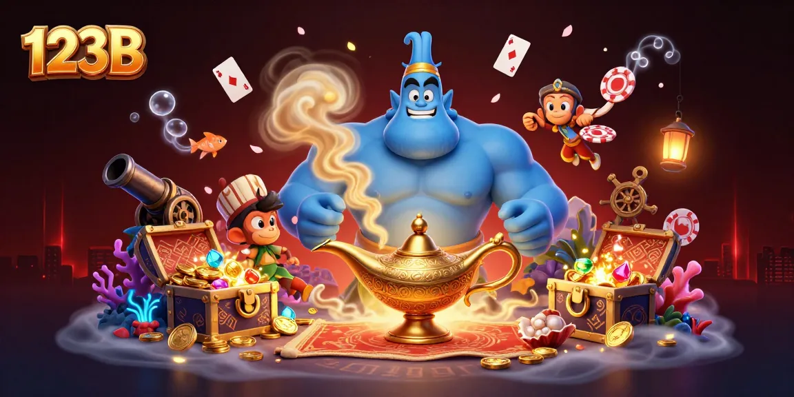 Watch the vibrant action of 123B come alive with a lively genie and monkey amidst thrilling casino elements.